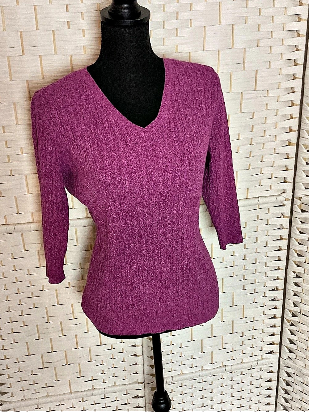 Karen Scott Raspberry V-Neck Sweater Size PM/M